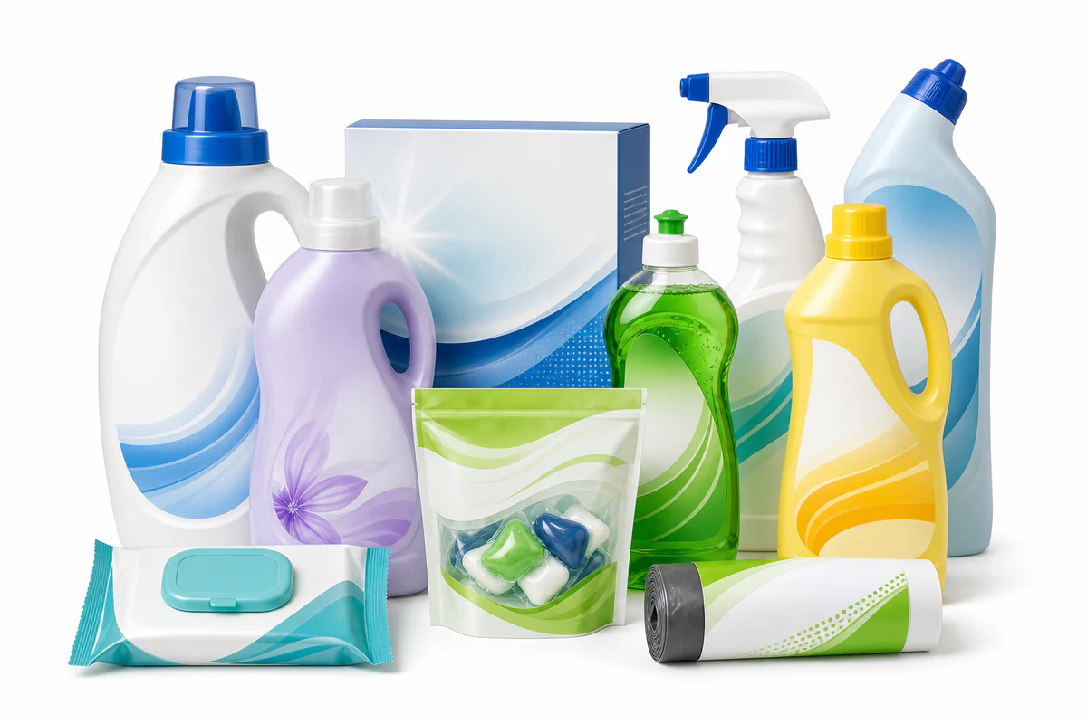 Assorted household cleaning products